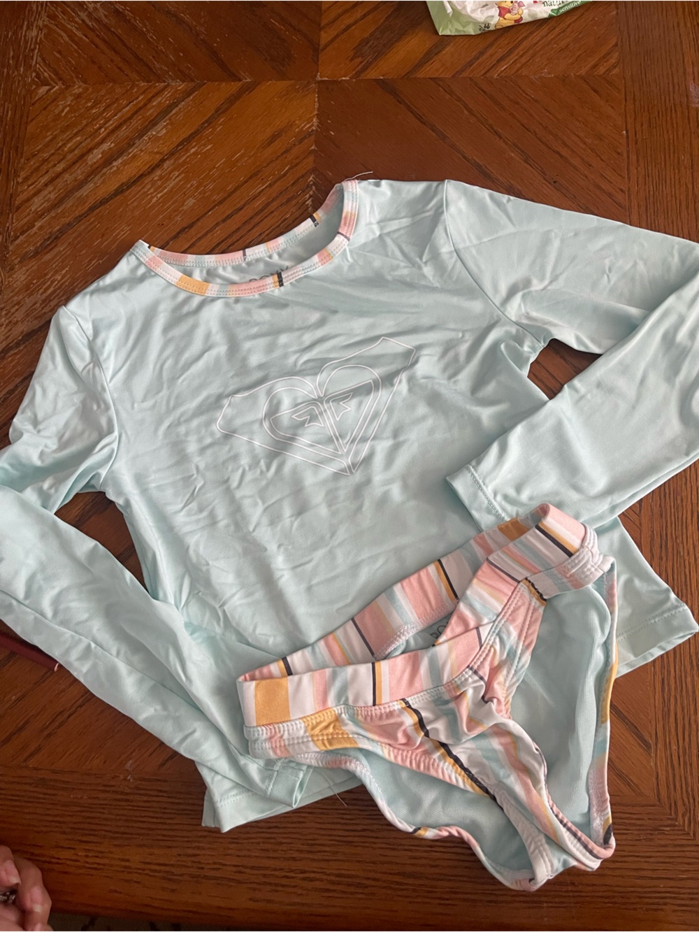 Roxy Kids Light Blue Rashguard Set with Pastel Stripes